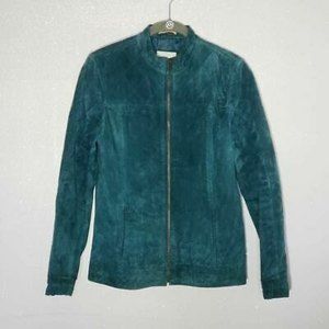 Ruff Hewn Womens Jacket Coat Green Full Zip Quilted Shoulder Suede S